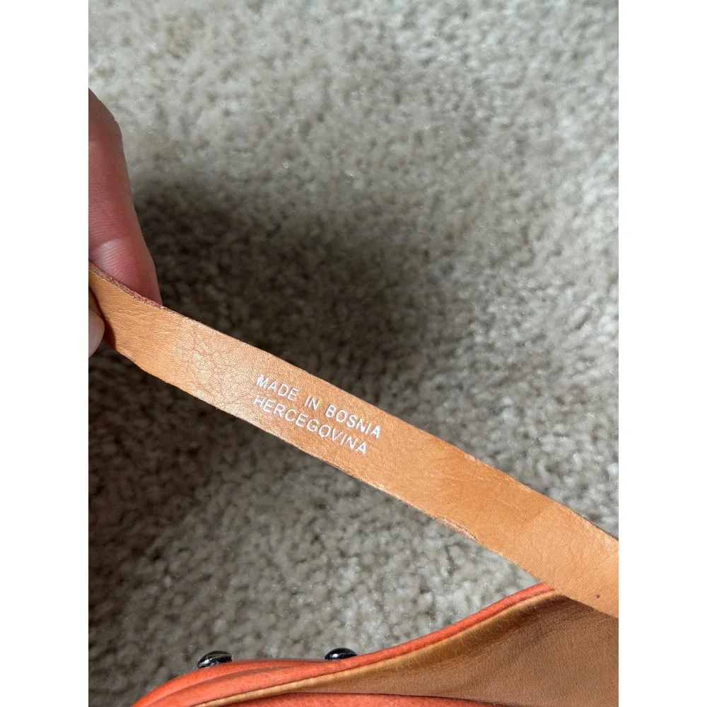 A.S.98 Sandals Wedge Puck Leather Slingback Orange 39 US 9